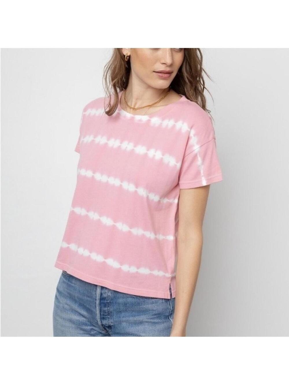 RAILS Women’s Roman Cotton Tee in Pink Waves Tie Dye-Size Small